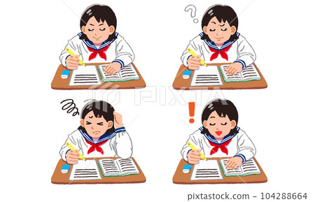 穿著水手服學習的女學生插畫 穿著水手服學習的女學生插畫 104288664
