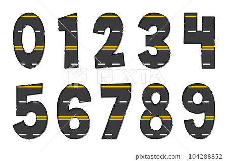 Handcrafted Straight Asphalt Numbers. Color Creative Art Typographic Design Handcrafted Straight Asphalt Numbers. Color Creative Art Typographic Design 104288852