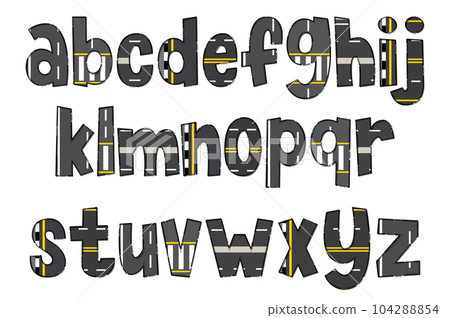 Handcrafted Straight Road Letters. Color Creative Art Typographic Design Handcrafted Straight Road Letters. Color Creative Art Typographic Design 104288854