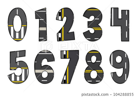 Handcrafted Straight Road Numbers. Color Creative Art Typographic Design Handcrafted Straight Road Numbers. Color Creative Art Typographic Design 104288855