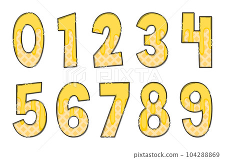 Handcrafted Cheese Wafer Numbers. Color Creative Art Typographic Design Handcrafted Cheese Wafer Numbers. Color Creative Art Typographic Design 104288869