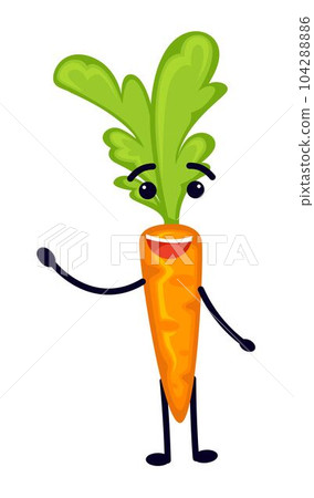 Smiling and waving carrot cartoon character vector Smiling and waving carrot cartoon character vector 104288886