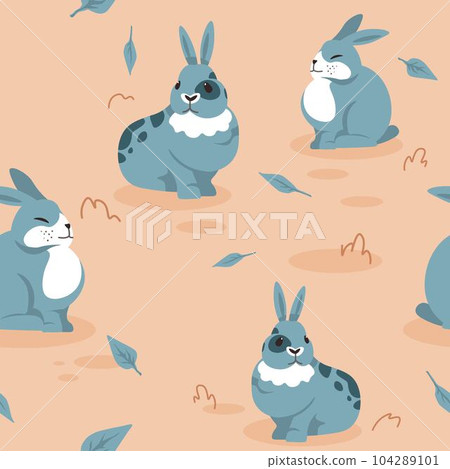 Cute bunnies and rabbits on field, pattern print 104289101
