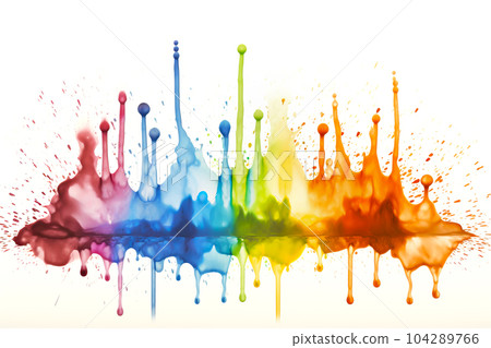 Colorful watercolor dripping and splashes on white background. Generative AI illustration 104289766