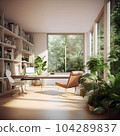 office 3d rendering image.large windows look out to see the nature with generative Ai. 104289837