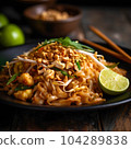 Pad Thai with vegetables on a dark background, Generative Ai. 104289838