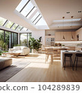 3D rendering of modern  living room and kitchen in a loft with generative Ai. 104289839