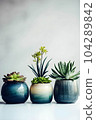 ceramic containers with succulents on the table, with generative Ai. 104289842