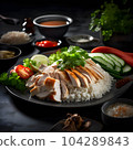 Khao Mun Gai or Hainanese chicken rice Thai food, with Generative AI 104289843