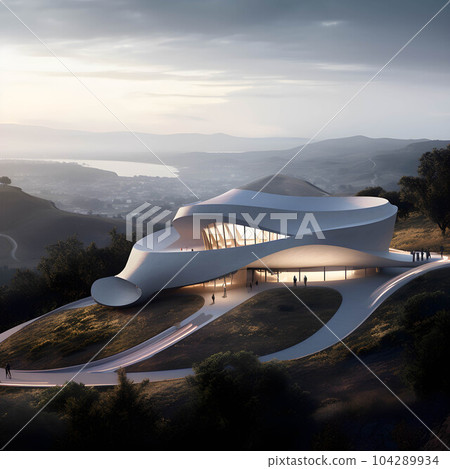 3d render of abstract futuristic architecture with generative Ai. 104289934