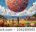 Fields of colorful flowers and beautiful Fireworks in the sky with generated Ai. 104289945
