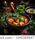 Tom Yam Kung ,Prawn and lemon soup with mushrooms, thai food in bowl. Generative Ai. 104289947
