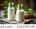 Glass bottles of fresh milk stand out, looking lovely and tasty 104290146