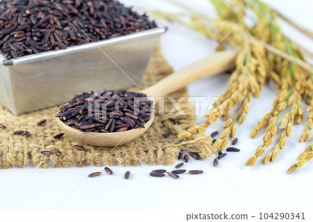 Rice berry on white background. 104290341