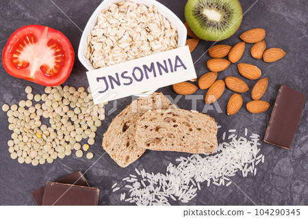 Inscription insomnia with food containing melatonin and tryptophan Inscription insomnia with food containing melatonin and tryptophan 104290345