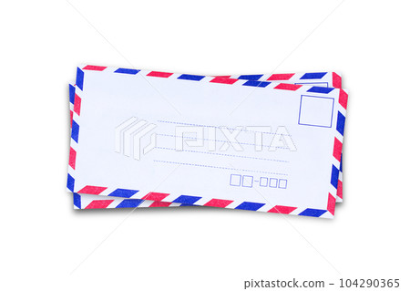 Top view with air mail envelope on the wood table 104290365
