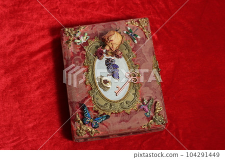 Antique Book With Colorful Gemstones and Mirror. Fairy Tale Romance Book Antique Book With Colorful Gemstones and Mirror. Fairy Tale Romance Book 104291449