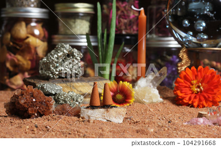Aragonite Crystal With Incense Cones on Australian Red Sand 104291668
