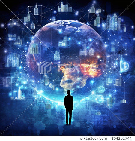 Global business smart innovation technology networks, Businessman and internet network connection, economic development, business deal, marketing planning. AI generated 104291744