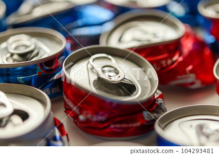 recycle aluminum metal crushed can waste background 104293481