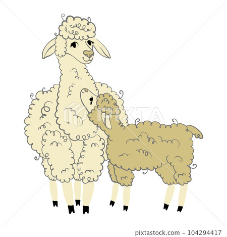 Llama Mama. Cute fluffy alpacas. Funny smiling cozy animals. Cartoon character vector doodle illustration. Llama Mama. Cute fluffy alpacas. Funny smiling cozy animals. Cartoon character vector doodle illustration. 104294417