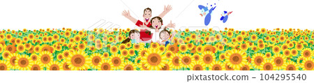夏天一家人在向日葵田裡玩耍 104295540