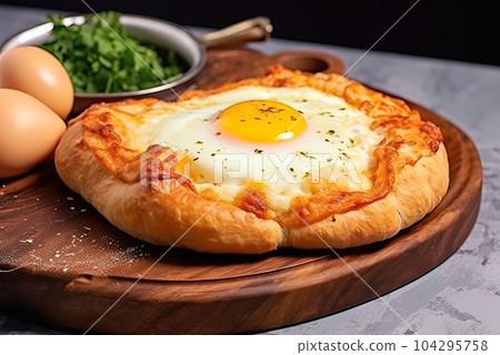Dough pastry, khachapuri, Georgian cuisine. Generative AI. 104295758