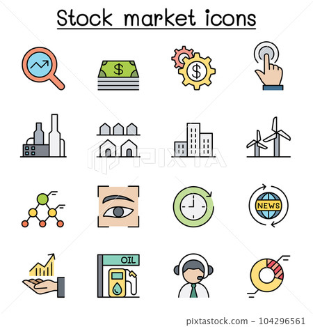 Stock market, Stock money, Stock exchange color line icon set Stock market, Stock money, Stock exchange color line icon set 104296561