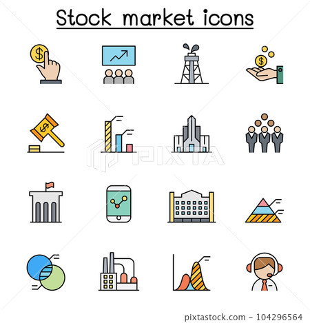 Stock market, Stock money, Stock exchange color line icon set 104296564