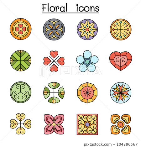 Abstract Floral color line icon set 104296567