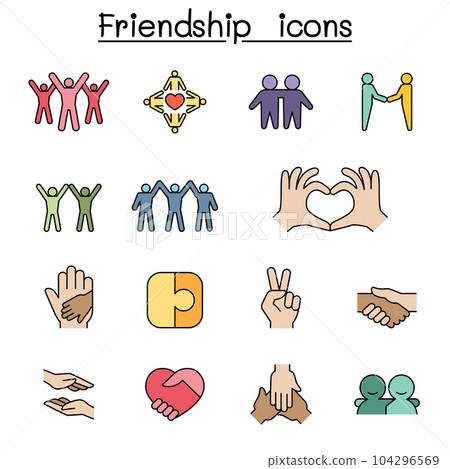 Friendship color line icon set 104296569