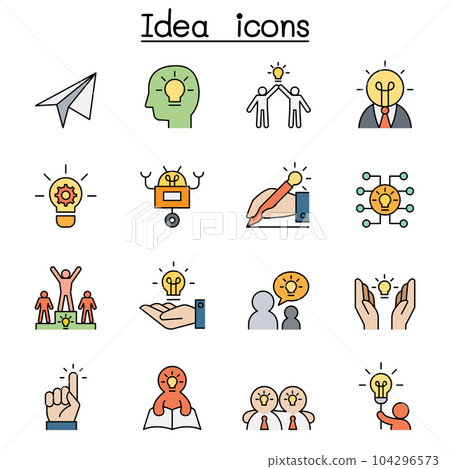 Idea and Creative icon set in thin line style 104296573