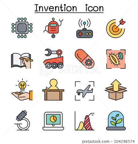 Innovation and Creative idea concept color line icon set 104296574