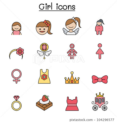 Girl color line icon set Girl color line icon set 104296577
