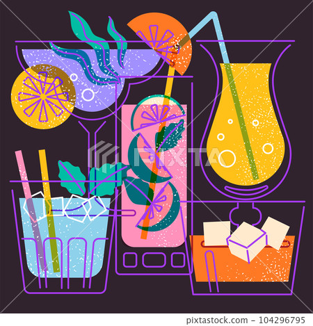 Cocktail glasses drinks vector illustration Cocktail glasses drinks vector illustration 104296795