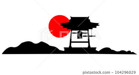 New Year's Eve bell, mountain and sun illustration material silhouette vector 104296829