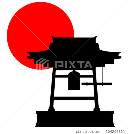 除夕鐘聲、山巒和太陽插畫素材剪影矢量 104296831