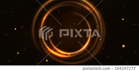 Abstract luxury golden circles lines overlapping on dark blue background with lighting effect and sprkle. Template premium award design. 104297277