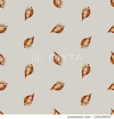 Watercolor seamless pattern with shells. Hand painting clipart underwater life objects on a white isolated background. For designers, decoration, postcards, wrapping paper, scrapbooking, covers, 104299037