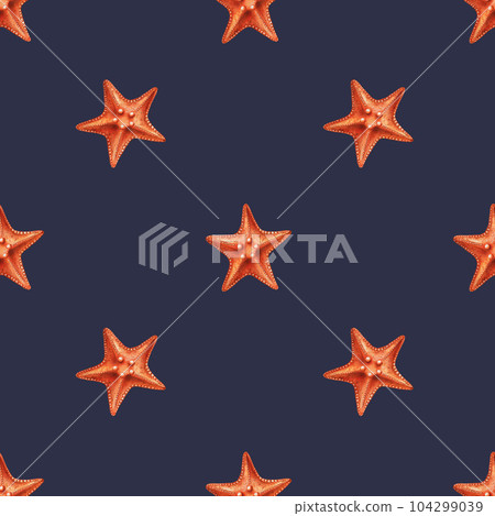 Watercolor seamless pattern with stars. Hand painting clipart underwater life objects on isolated background. For designers, decoration, postcards, wrapping paper, scrapbooking, covers, invitations, 104299039
