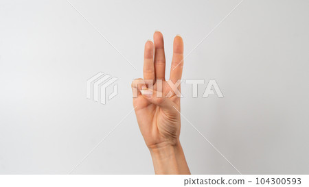 Sign language of the deaf and dumb people, English letter w Sign language of the deaf and dumb people, English letter w 104300593