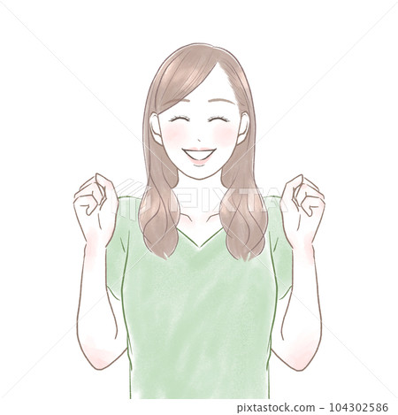 A woman doing a fist pose with a smile 104302586