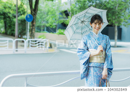 Blue Komon Kimono Parasol 104302849