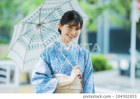 Blue Komon Kimono Parasol 104302853
