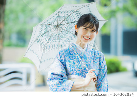 Blue Komon Kimono Parasol 104302854