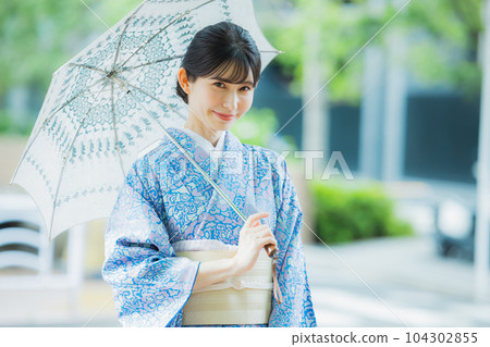 Blue Komon Kimono Parasol Blue Komon Kimono Parasol 104302855
