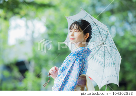 藍色小紋和服遮陽傘 104302858