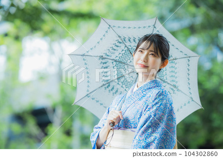 Blue Komon Kimono Parasol 104302860