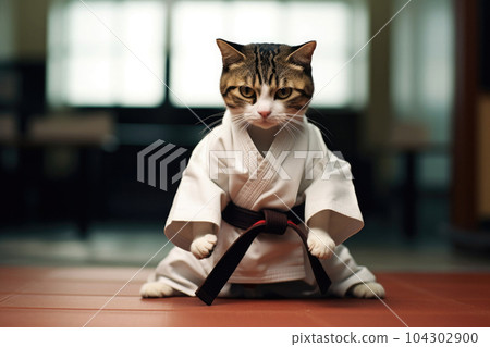 Cat wearing kimono for martial arts. Generative AI 104302900