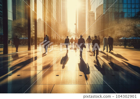 People silhouettes at city street with motion blur effect. Generative AI 104302901